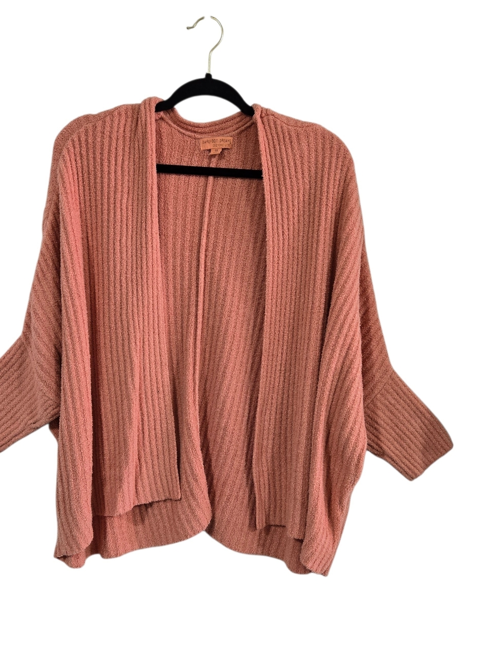 Barefoot Dreams CozyChic Lite Coral Ribbed Open Front Shrug Cardigan Coral 1X 2X